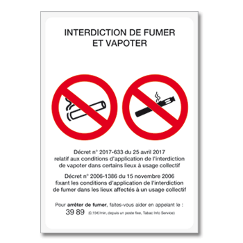 Personnaliser et commander l'adhsif interdiction de fumer et vapoter